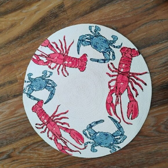Other - Lobster & Crab Woven Round Cotton Table Mat 15" Coastal Nautical Beach Placemat